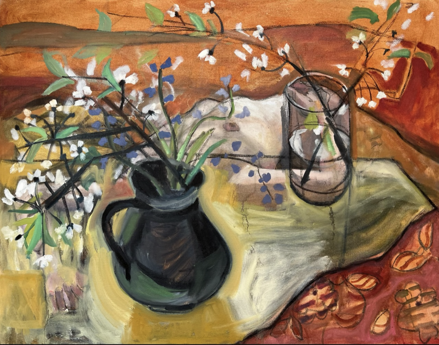 Blackthorn Blossom in a Black Jug