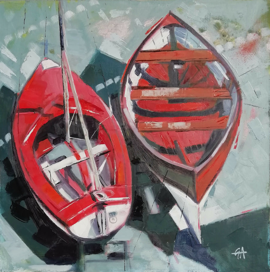 Two Red Boats, 40 x 40cm